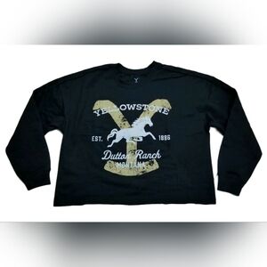 Women's Yellowstone Dutton Ranch Montana Cropped Black Sweatshirt Shirt XL Horse